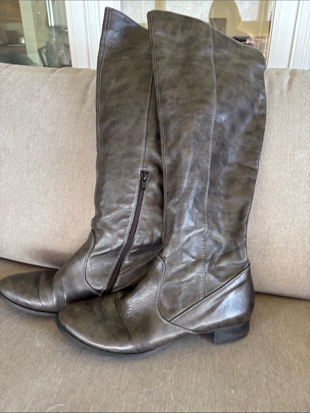 Paul Green Tall Leather Zip-Accent Boots in Dark Gray-Brown 7